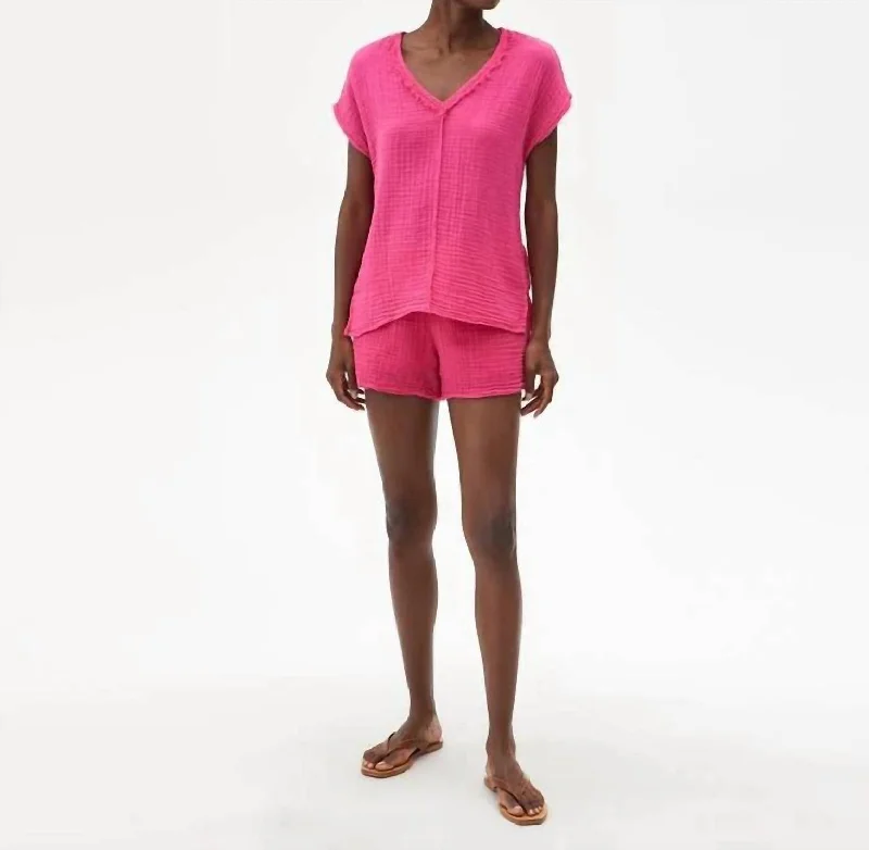 Performance Yoga Wear Now At Exclusive Discounts Peggy Cotton Gauze Pull On Lined Shorts In Azalea Hot Pink Performance Yoga Wear Now At Exclusive Discounts Peggy Cotton Gauze Pull On Lined Shorts In Azalea Hot Pink