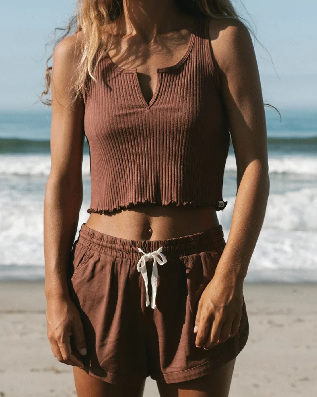 Flex Your Budget With Premium Yoga Clothing Deals Road Trippin Elastic Waist Shorts - Mocha Flex Your Budget With Premium Yoga Clothing Deals Road Trippin Elastic Waist Shorts - Mocha
